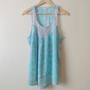 Charming Charlie Snake Print Crochet Tank Top